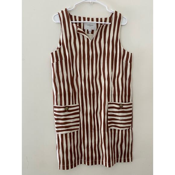 L.K. Bennett London Brown White Wavy Shift Sheath Dress USA 8 Dr Annelin Linen - Picture 1 of 12
